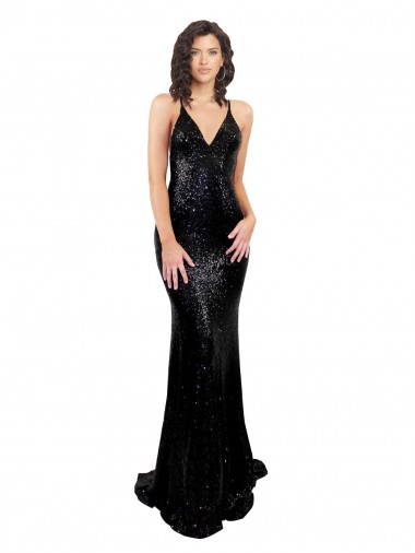 Sequin Mermaid Long Sleeveless Criss Cross Open Back Black Tie Evening Gown / Prom Dress / Bridesmaid Dress Glasgow