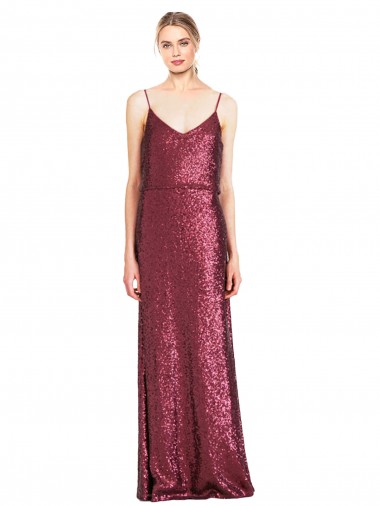 Sequin A-Line Long Sleeveless Burgundy Prom Dresses Glasgow