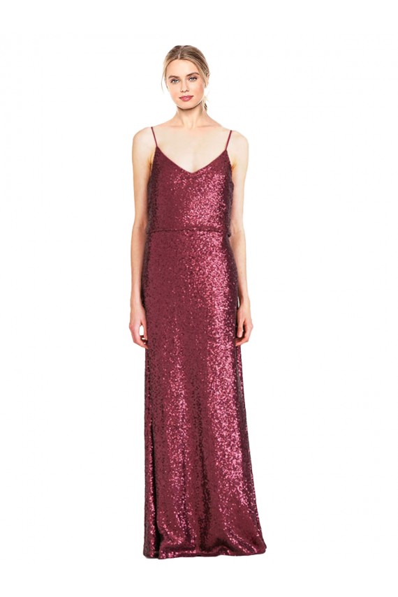 Sequin A-Line Long Sleeveless Burgundy Prom Dresses Glasgow
