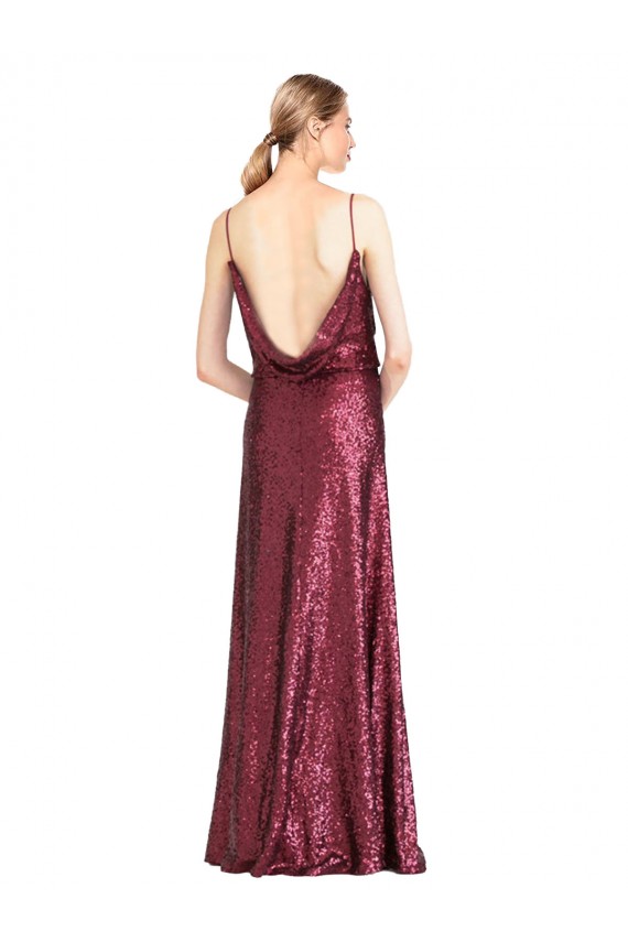 Sequin A-Line Long Sleeveless Burgundy Prom Dresses Glasgow