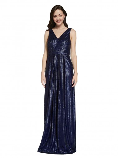Sequin Sheath Long Sleeveless V-Back Formal Evening Gown / Prom Dress / Bridesmaid Dress Glasgow