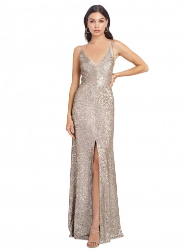 Sequin & Sparkling Sequin Sheath Long Sleeveless V-Back Formal Evening Gown / Prom Dress / Bridesmaid Dress Glasgow