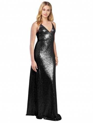 Sequin A-Line Long Sleeveless V-Back Formal Evening Gown / Prom Dress / Bridesmaid Dress Glasgow
