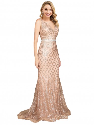 Sequin & Sparkling Sequin Mermaid Long Sleeveless V-Back Formal Plus Size Evening Gown / Prom Dress / Bridesmaid Dress Glasgow