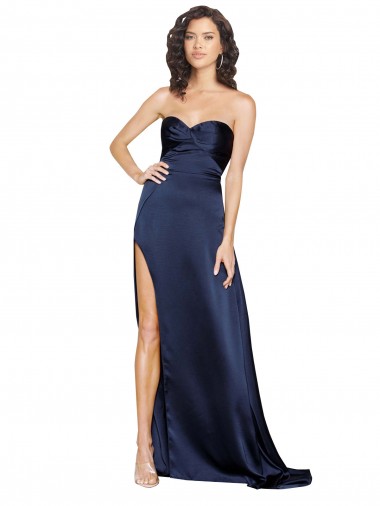 Silk like Satin A-Line Long Sleeveless Low Back High Side Slit Prom Dresses Glasgow
