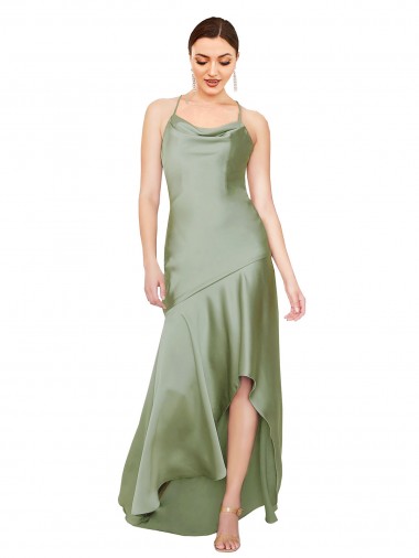 Silk like Satin A-Line Long Sleeveless Criss Cross Open Back High Low Evening Gown / Prom Dress / Bridesmaid Dress Glasgow