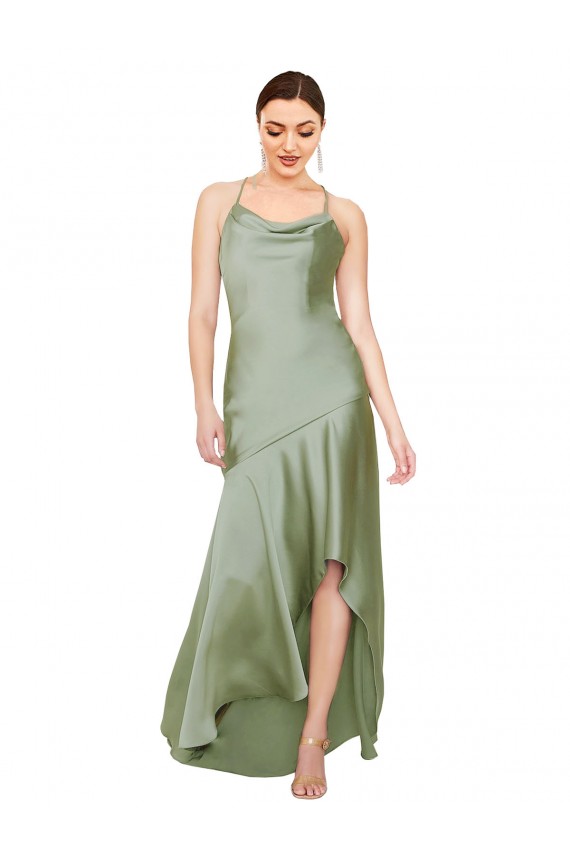 Silk like Satin A-Line Long Sleeveless Criss Cross Open Back High Low Evening Gown / Prom Dress / Bridesmaid Dress Glasgow