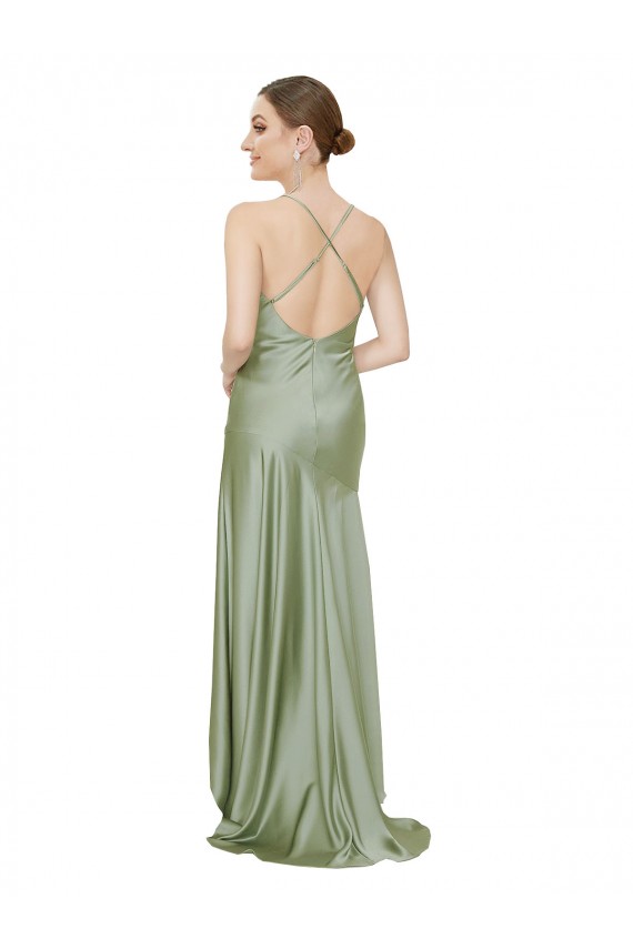 Silk like Satin A-Line Long Sleeveless Criss Cross Open Back High Low Evening Gown / Prom Dress / Bridesmaid Dress Glasgow