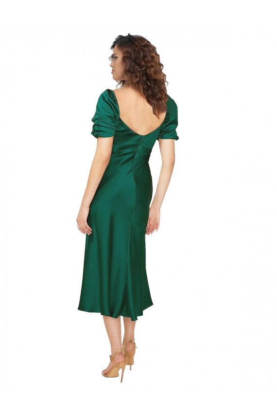 Silk like Satin A-Line Midi Length Short Sleeves Low Back Formal Evening Gown / Prom Dress / Bridesmaid Dress Glasgow