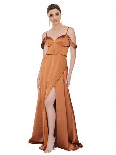 Silk like Satin A-Line Long Cold Shoulder Low Back Formal Evening Gown / Prom Dress / Bridesmaid Dress Glasgow