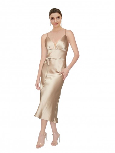 Silk like Satin A-Line Midi Length Sleeveless Formal Evening Gown / Prom Dress / Bridesmaid Dress Glasgow