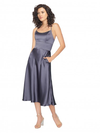 Silk like Satin A-Line Midi Length Sleeveless Criss Cross Back Prom Dress / Bridesmaid Dress Glasgow