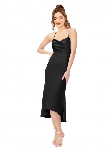 Silk like Satin Sheath Midi Length Sleeveless Criss Cross Back High Low Evening Gown / Prom Dress / Bridesmaid Dress Glasgow