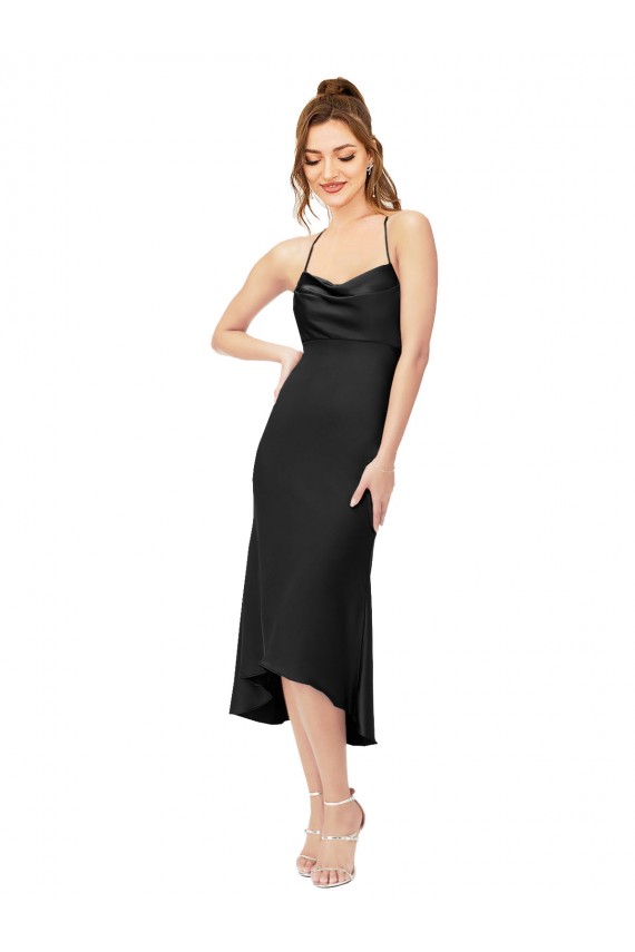 Silk like Satin Sheath Midi Length Sleeveless Criss Cross Back High Low Evening Gown / Prom Dress / Bridesmaid Dress Glasgow