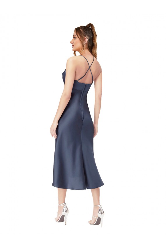 Silk like Satin Sheath Midi Length Sleeveless Criss Cross Back High Low Evening Gown / Prom Dress / Bridesmaid Dress Glasgow
