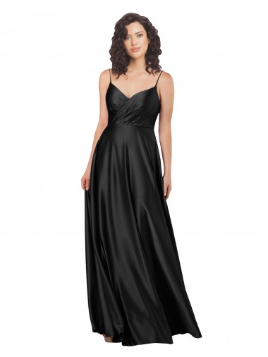 Silk like Satin A-Line Long Sleeveless V-Neck Low Back Prom Dresses Glasgow