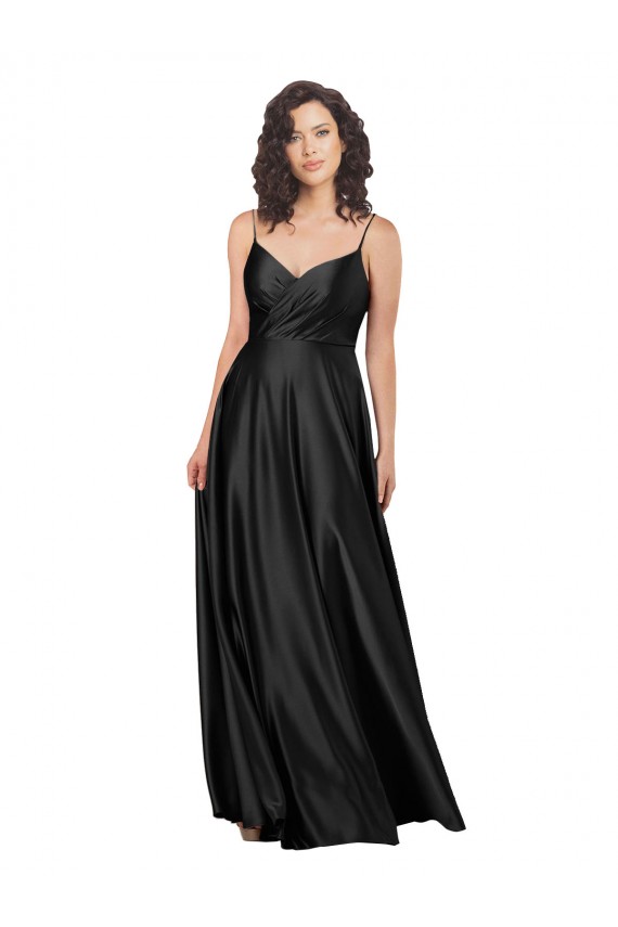 Silk like Satin A-Line Long Sleeveless V-Neck Low Back Prom Dresses Glasgow