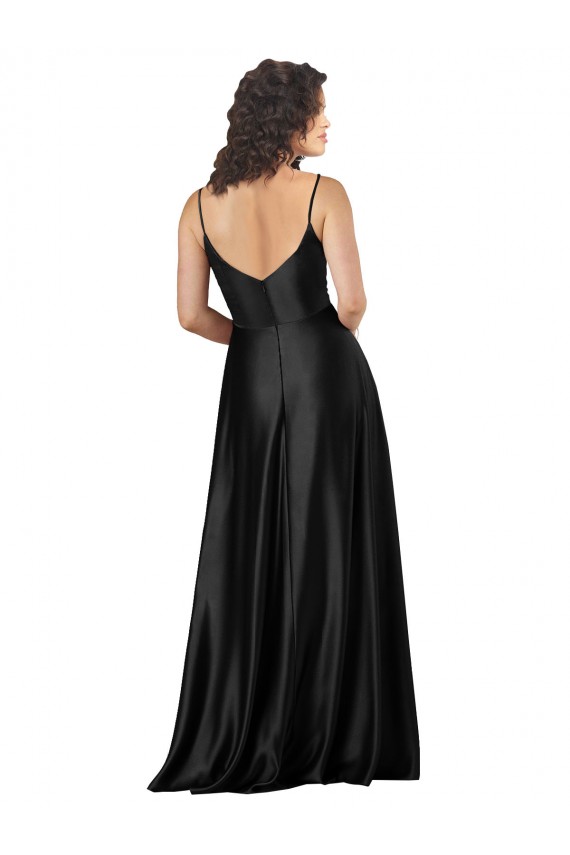 Silk like Satin A-Line Long Sleeveless V-Neck Low Back Prom Dresses Glasgow