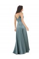 Silk like Satin A-Line Long Sleeveless V-Back Black Prom Dresses Glasgow
