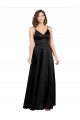 Silk like Satin A-Line Long Sleeveless V-Back Black Prom Dresses Glasgow