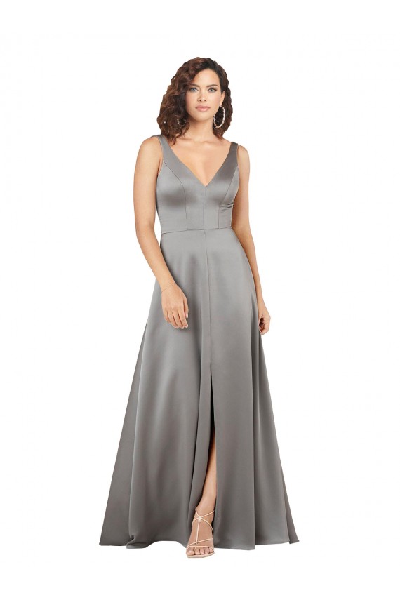 Silk like Satin A-Line Long Sleeveless Pearl Grey Formal Evening Gown / Prom Dress / Bridesmaid Dress Glasgow