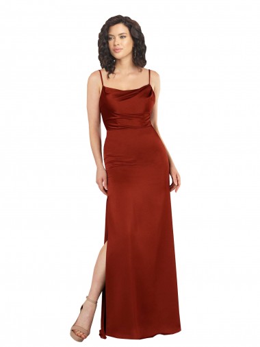 Silk like Satin A-Line Long Sleeveless Low Back Skirt Slit Prom Dresses Glasgow