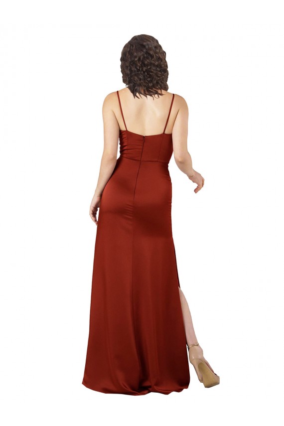 Silk like Satin A-Line Long Sleeveless Low Back Skirt Slit Prom Dresses Glasgow