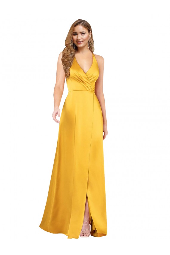Silk like Satin A-Line Long Sleeveless Open Back Front Slit Formal Dress / Bridesmaid Dress Glasgow