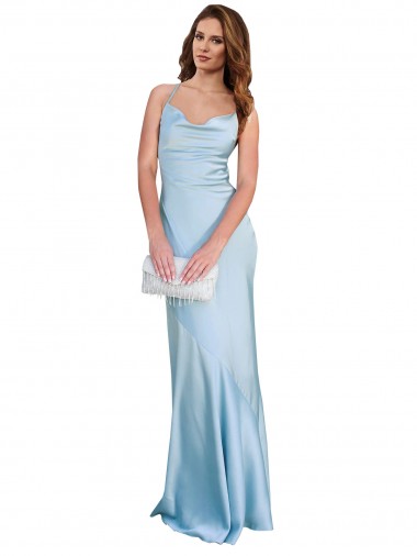 Silk like Satin Sheath Sheath Sleeveless Light Sky Blue Formal Evening Gown / Prom Dress / Bridesmaid Dress Glasgow