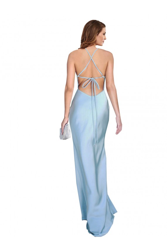 Silk like Satin Sheath Sheath Sleeveless Light Sky Blue Formal Evening Gown / Prom Dress / Bridesmaid Dress Glasgow