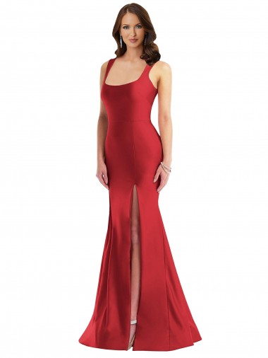Silk like Satin Mermaid Long Sleeveless Side Slit Prom Dresses Glasgow