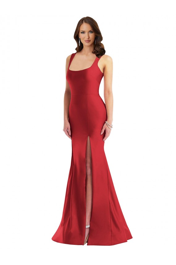 Silk like Satin Mermaid Long Sleeveless Side Slit Prom Dresses Glasgow