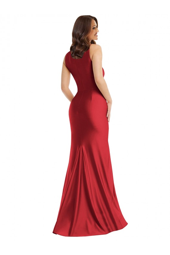 Silk like Satin Mermaid Long Sleeveless Side Slit Prom Dresses Glasgow