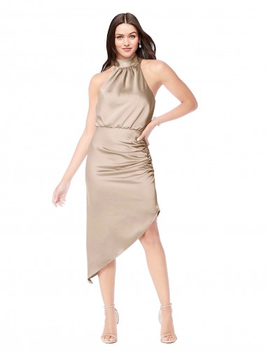 Silk like Satin A-Line Midi Length Sleeveless High Low Prom Dress / Bridesmaid Dress Glasgow