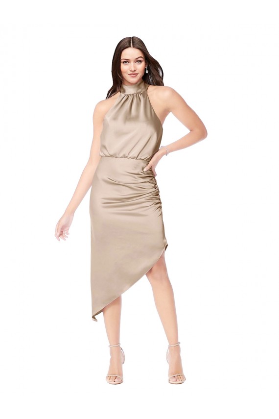 Silk like Satin A-Line Midi Length Sleeveless High Low Prom Dress / Bridesmaid Dress Glasgow