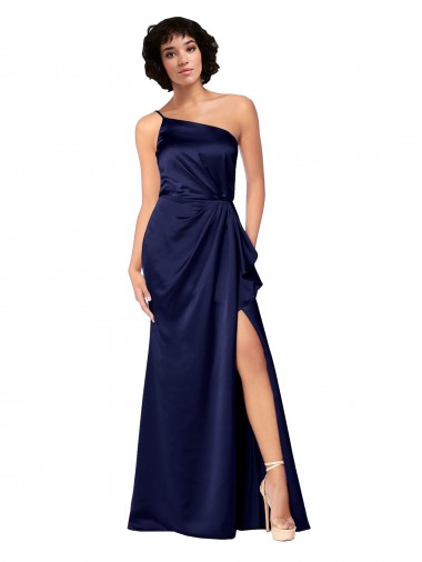 Silk like Satin A-Line Long Sleeveless Skirt Slit Prom Dresses Glasgow