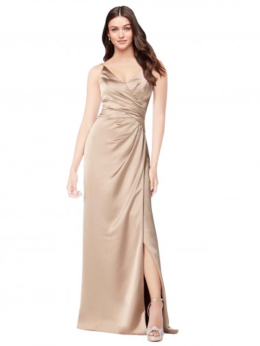 Silk like Satin A-Line Long Sleeveless Low Back Champagne Pink Prom Dresses Glasgow