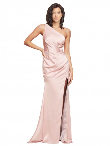 Silk like Satin Sheath Long Sleeveless Low Back High Slit Prom Dresses Glasgow