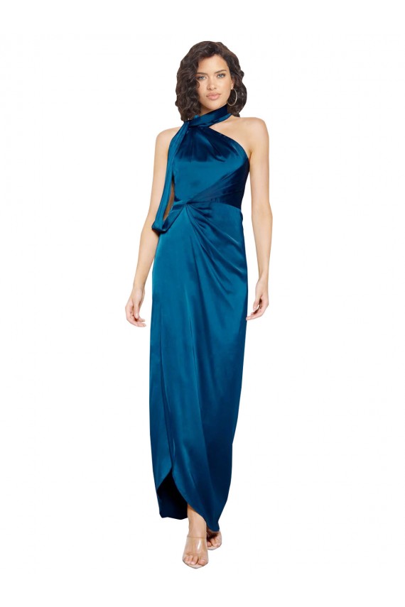 Silk like Satin Sheath Long Sleeveless Side Slit Prom Dresses Glasgow