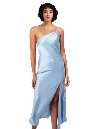 Silk like Satin A-Line Midi Length Sleeveless High Side Slit Prom Dresses Glasgow
