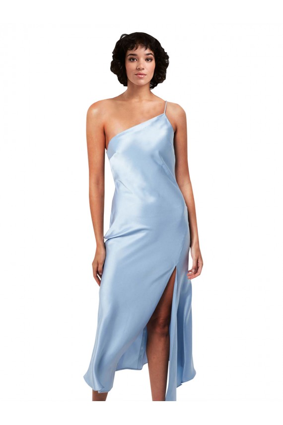 Silk like Satin A-Line Midi Length Sleeveless High Side Slit Prom Dresses Glasgow