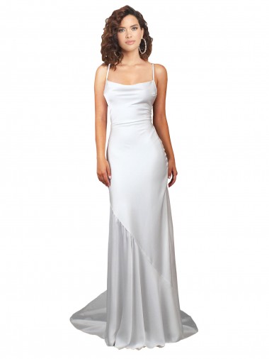 Silk like Satin Sheath Sweep Train Sleeveless Criss Cross Open Back Beach Wedding Dress Glasgow