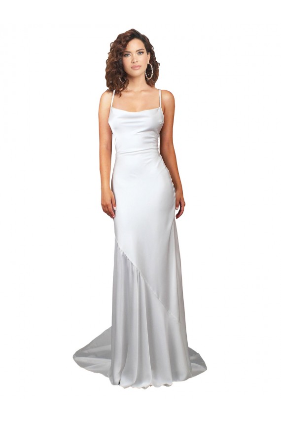 Silk like Satin Sheath Sweep Train Sleeveless Criss Cross Open Back Beach Wedding Dress Glasgow