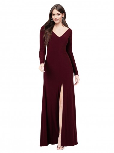 Spandex Sheath Long Long Sleeves V-Back Prom Dress / Bridesmaid Dress Glasgow