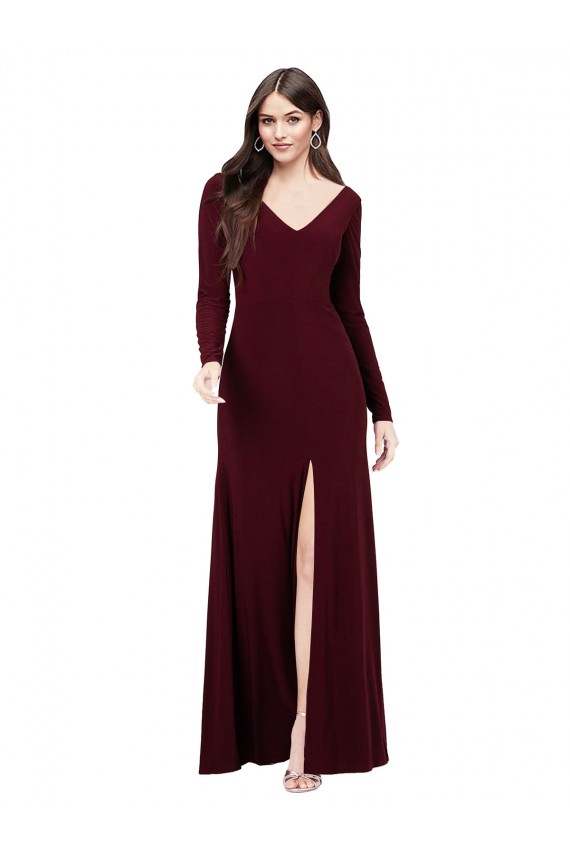 Spandex Sheath Long Long Sleeves V-Back Prom Dress / Bridesmaid Dress Glasgow