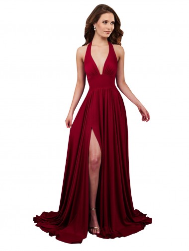 Spandex A-Line Long Sleeveless Open Back Side Slit Prom Dresses Glasgow