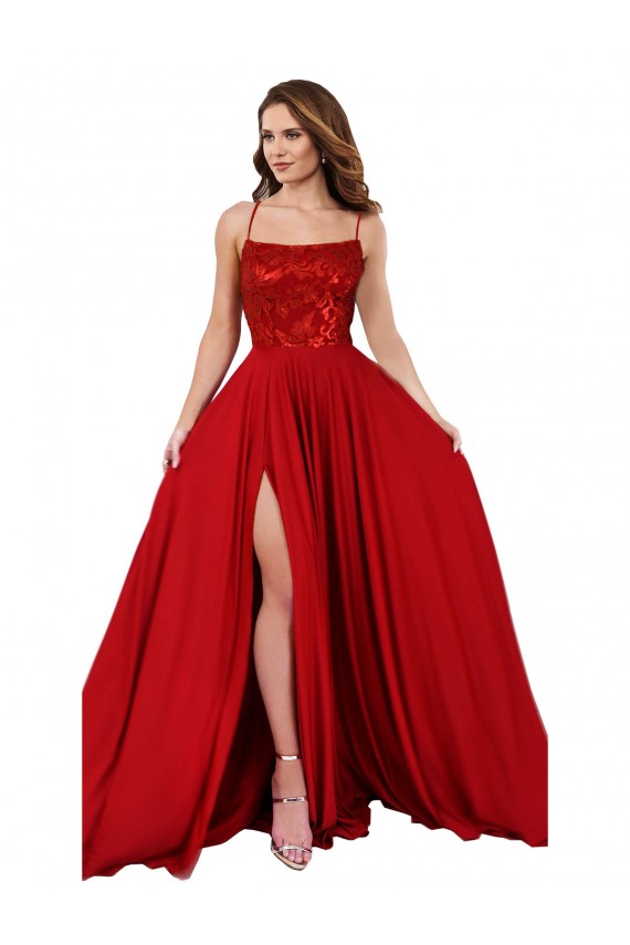 Spandex & Lace A-Line Long Sleeveless Criss Cross Open Back Semi Formal Evening Dress / Prom Dress / Bridesmaid Dress Glasgow
