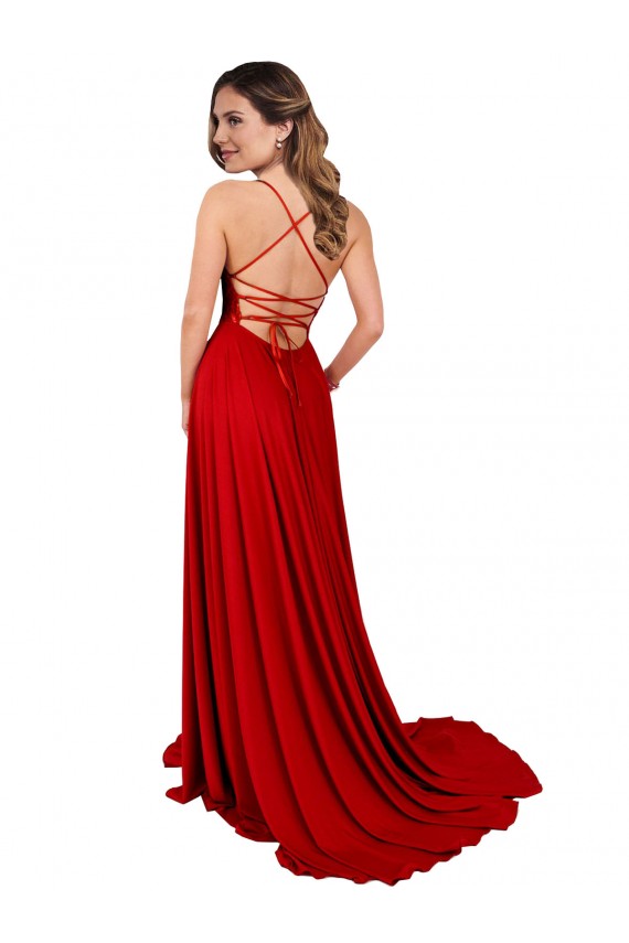 Spandex & Lace A-Line Long Sleeveless Criss Cross Open Back Semi Formal Evening Dress / Prom Dress / Bridesmaid Dress Glasgow