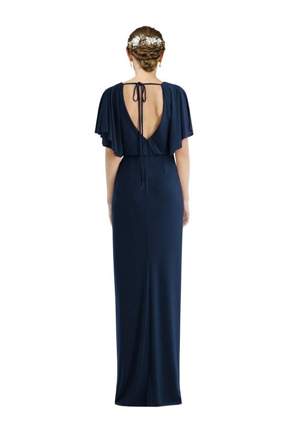 Spandex Sheath Short Sleeves Long Open Back Semi Formal Evening Dress / Prom Dress / Bridesmaid Dress Glasgow