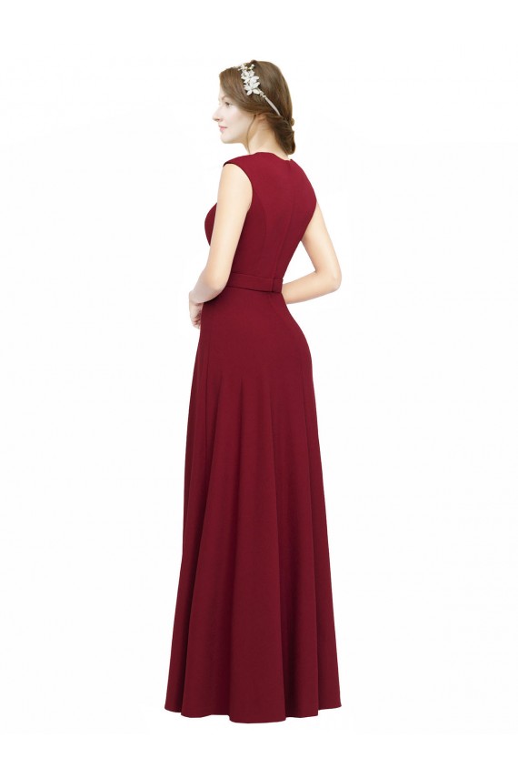 Stretch Crepe A-Line Long Sleeveless Burgundy Prom Dresses Glasgow